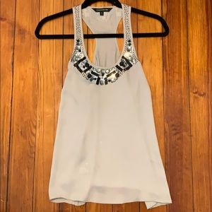 Racerback Silver Top w Stone Sequin & Bead Detail